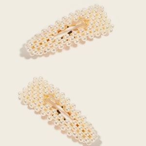New Faux Pearl Decor Hair Snap Clip 2 Pack
